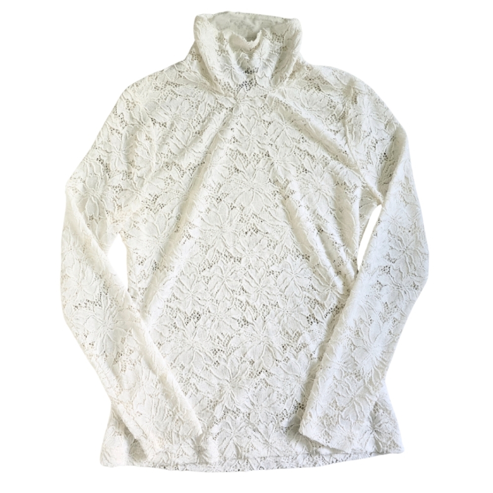 WHBM White House Black Market Lace Turtleneck Top Blouse Small Y2K 90s Fitted - Picture 5 of 7